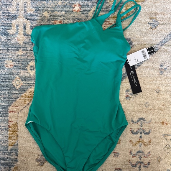 NWT! La Blanca Island Goddess Strappy One Shoulder One Piece - Emerald Size 6 - Picture 4 of 6
